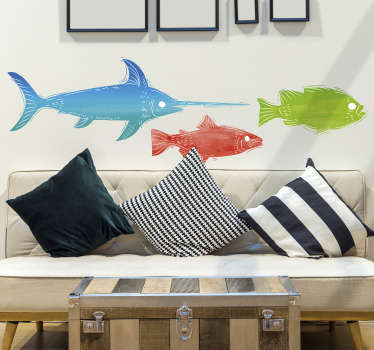 Wandtattoo Bunte Fische im Wasserfarben Design