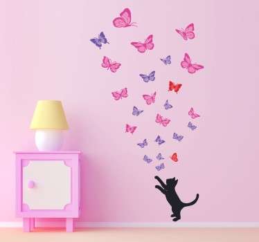 Wandtattoo Katze mit Schmetterlingen