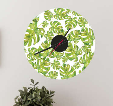 Wandtattoo Uhr Regenwald Blätter