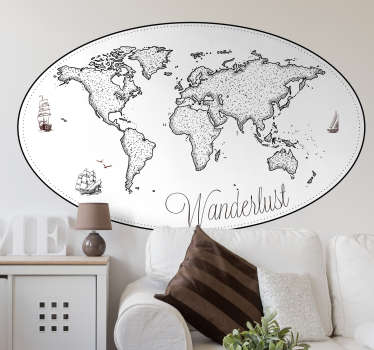 Wandtattoo Wohnzimmer Wanderlust Weltkarte