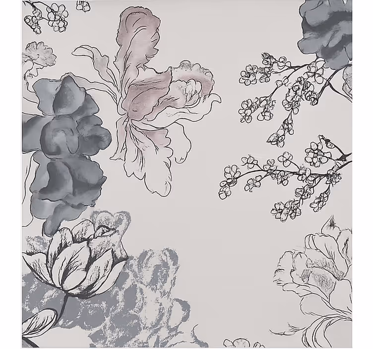 Rollo Wohnzimmer graustufen-aquarellblumen - TenStickers