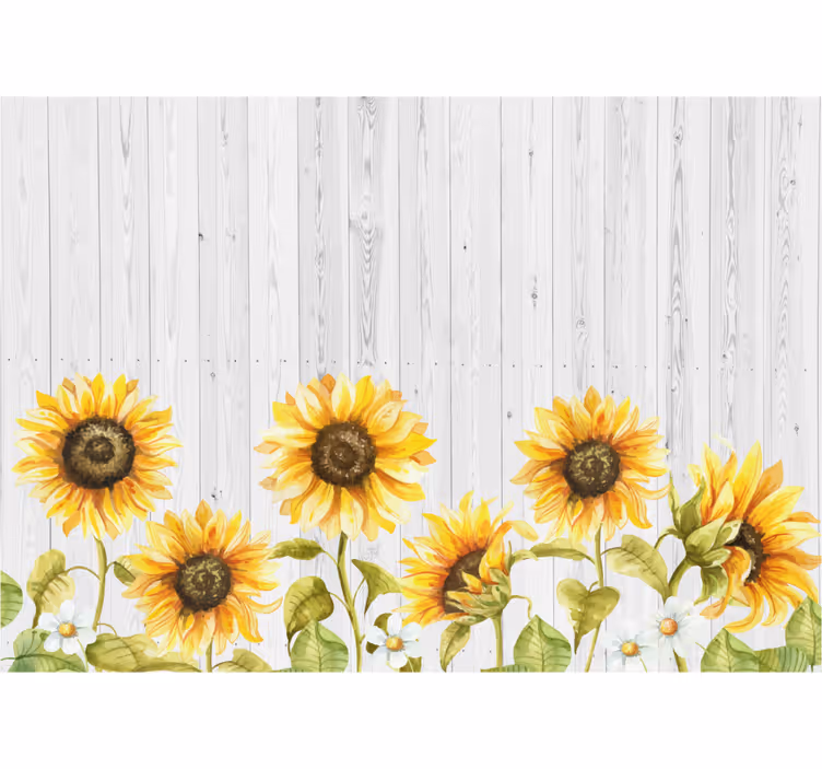 Rollo für küche sonnenblumen auf grauen holzplanken - TenStickers
