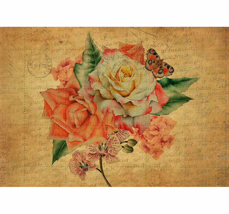 Rollo für küche rose mit schmetterling und schriftzügen - TenStickers