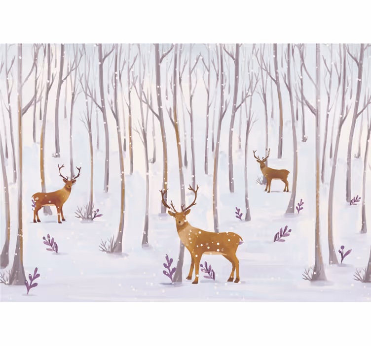 Rollo fenster weiß skandinavischer winterwald mit tieren - TenStickers