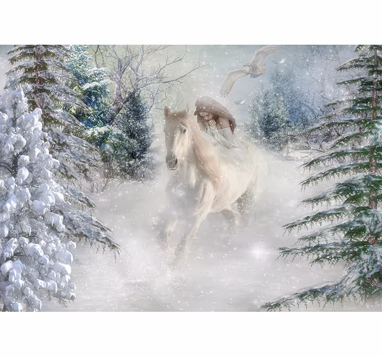 Rollo fenster weiß fototapete mit pferden im schnee - TenStickers