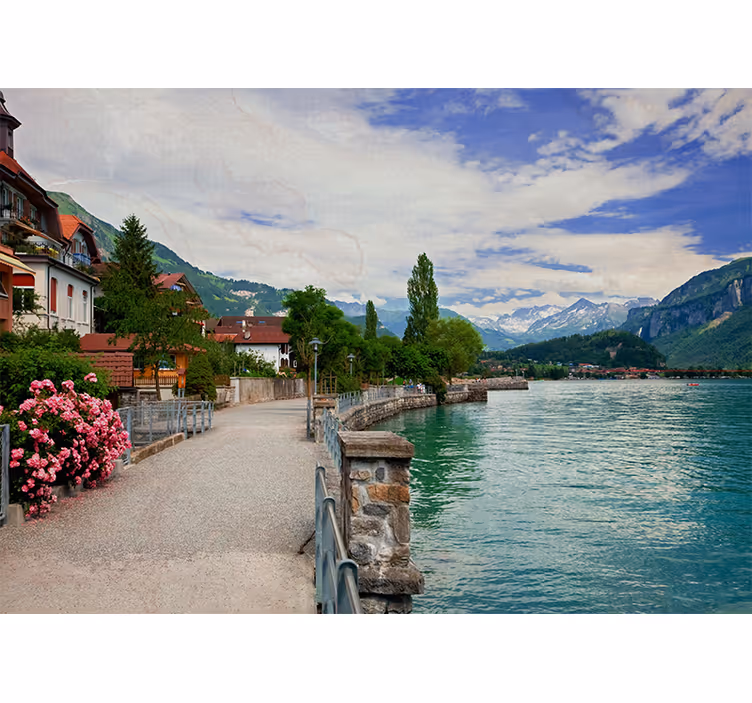 Rollo wohnzimmer schöne stadt am see mit bergen in bern - TenStickers