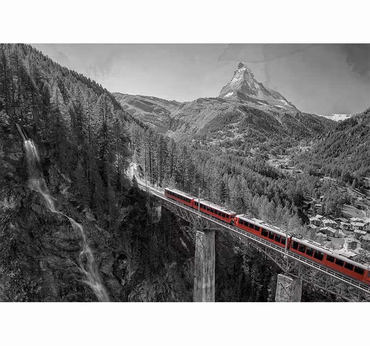 Rollo wohnzimmer mit rotem zug und matterhorn - TenStickers