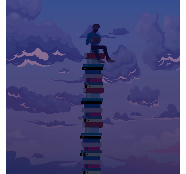 Rollo wohnzimmer mit buchturm-illustration - TenStickers