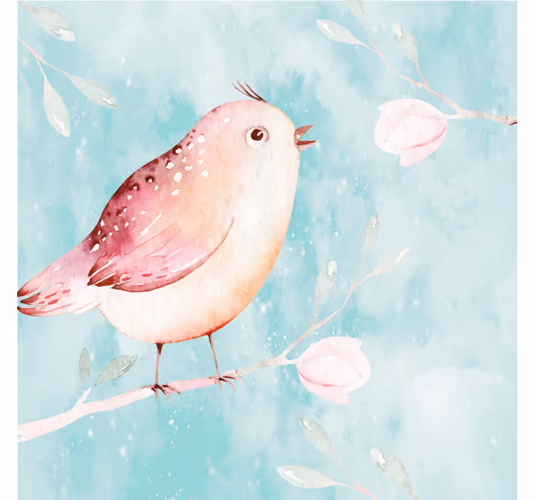 Rollo wohnzimmer bemalter vogel mit weißen blumen - TenStickers