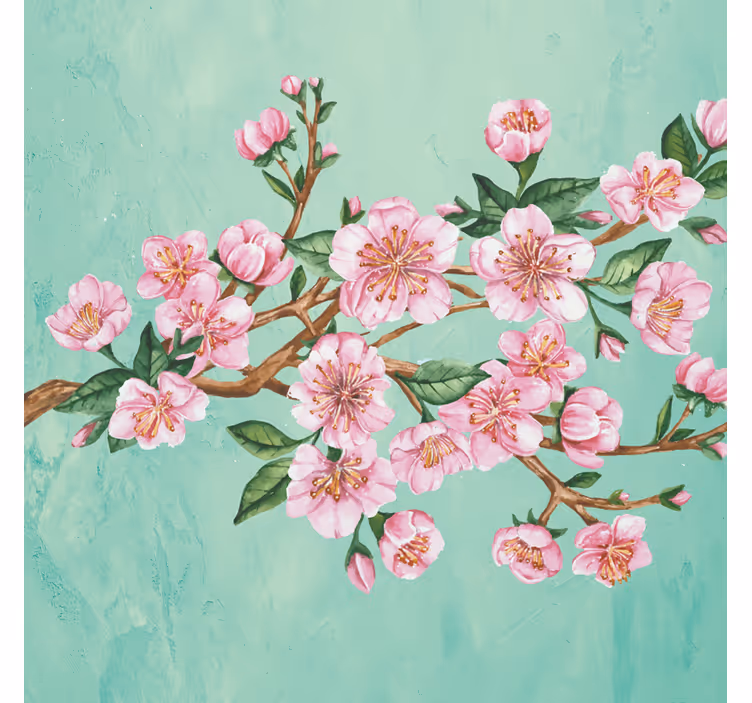 Rollo wohnzimmer mit künstlerischem zweig und rosa blumen - TenStickers