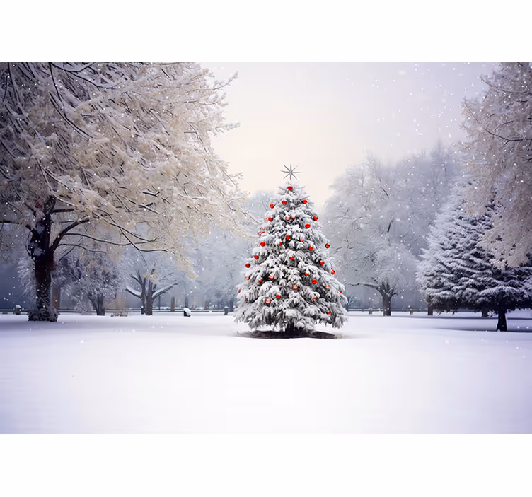 Rollo fenster weiß weihnachtsbaum im schnee - TenStickers