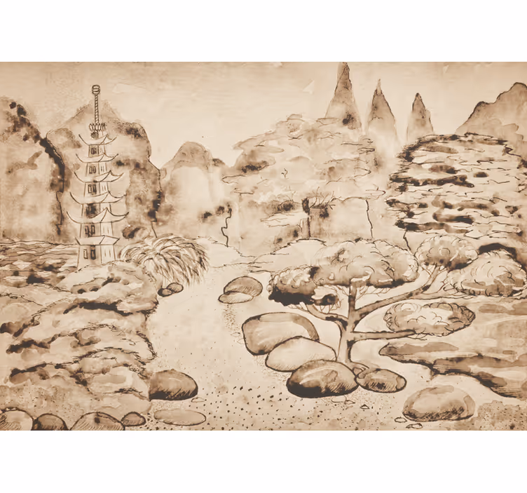 Rollo fenster beige im japandi stil japanischer garten - TenStickers