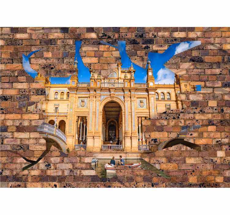 Rollo fenster schlafzimmer 3d ziegelsteinansicht sevilla - TenStickers