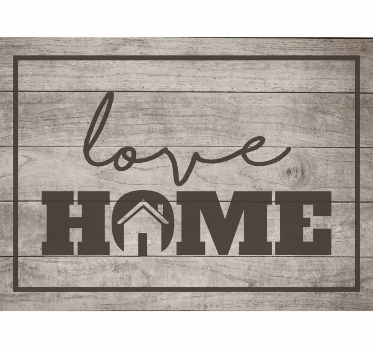Rollo fenster grau liebe zuhause auf grauem holzplanken - TenStickers