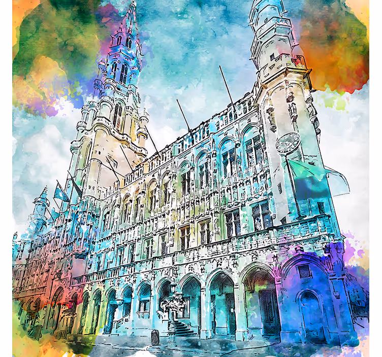 Rollo wohnzimmer aquarell grand place brüssel - TenStickers