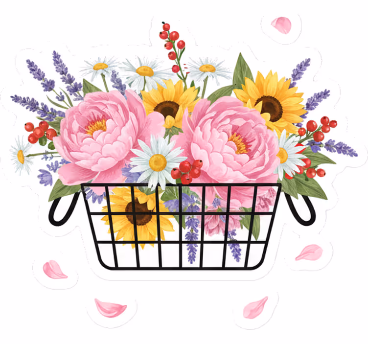 Rollo fenster weiß mit eleganten blumenkorb - TenStickers