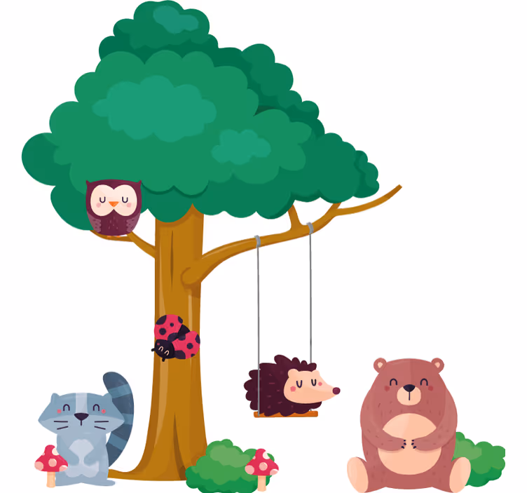 Rollo fenster kinderzimmer mit waldtieren am schaukel - TenStickers