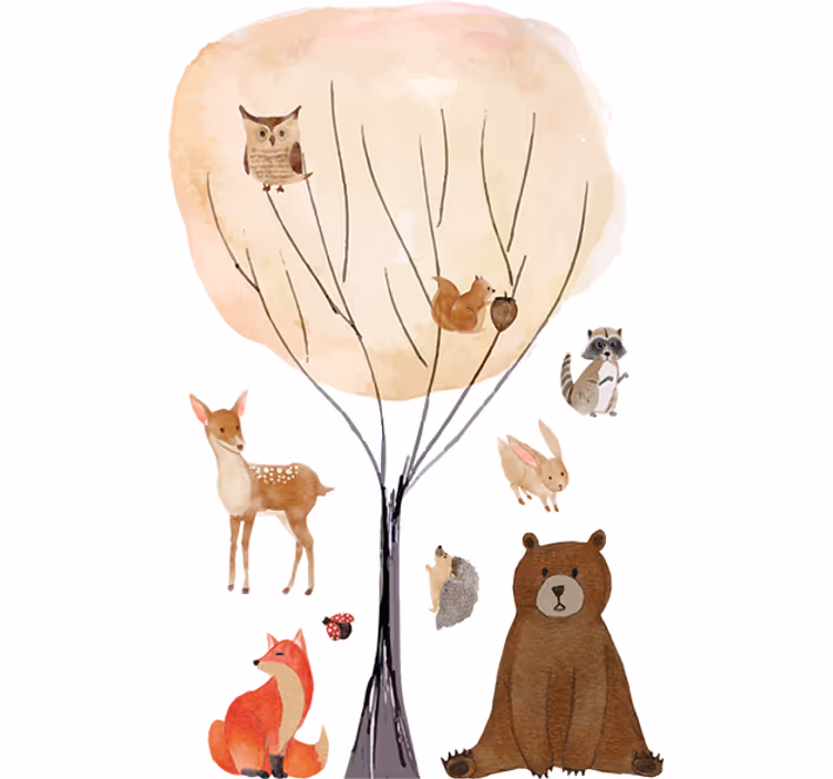 Rollo fenster kinderzimmer waldbewohner und baum - TenStickers