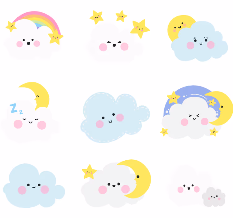 Rollo fenster kinderzimmer wolken in weiß und blau - TenStickers