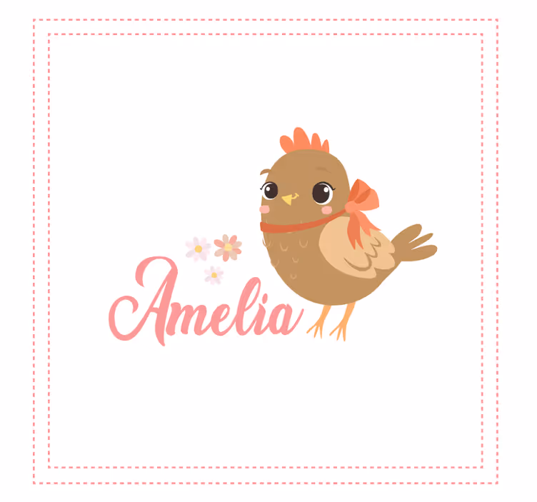 Rollo fenster kinderzimmer huhn mit band und name 3 - TenStickers