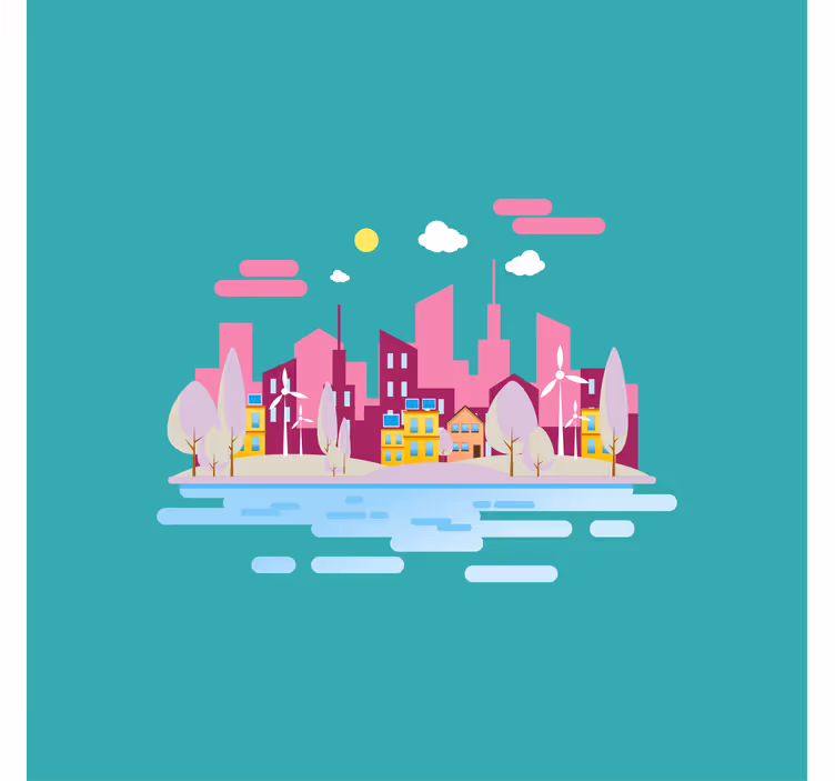 Rollo fenster kinderzimmer pink stadt am meer - TenStickers