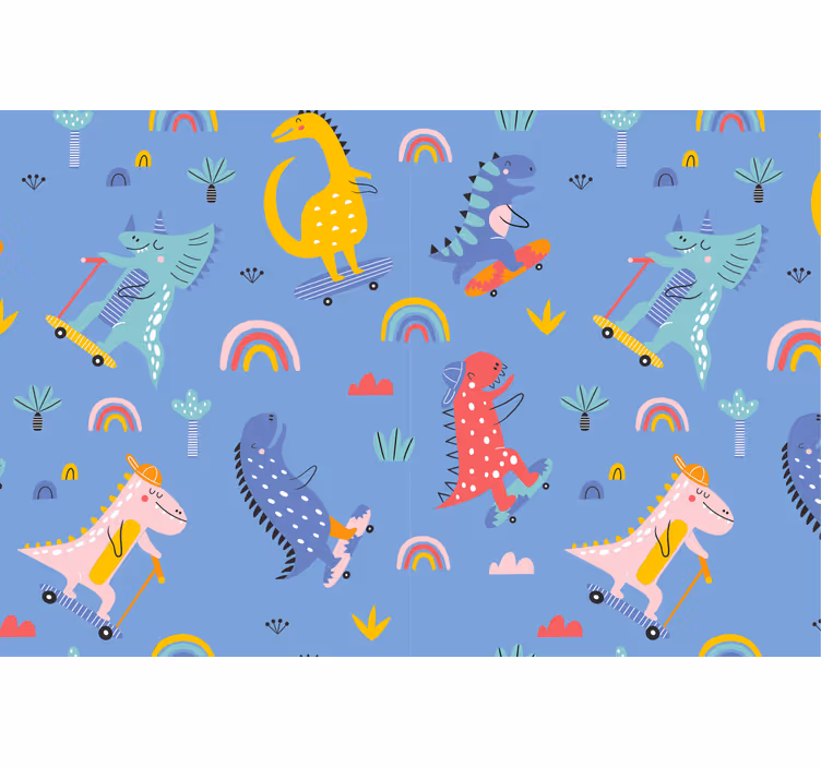 Rollo fenster kinderzimmer mit niedlichen skater-dinos - TenStickers