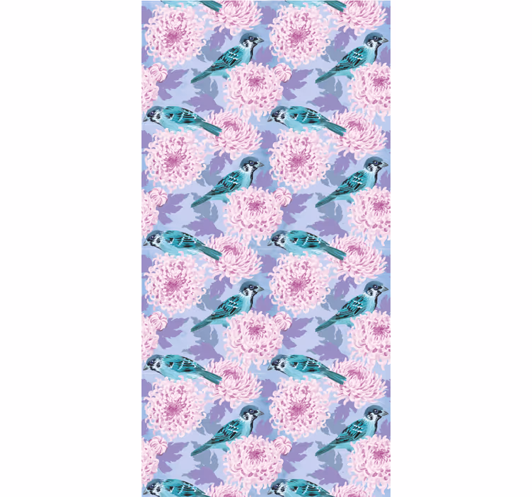 Rollo für küche mit rosa gartenblumen und vögeln - TenStickers