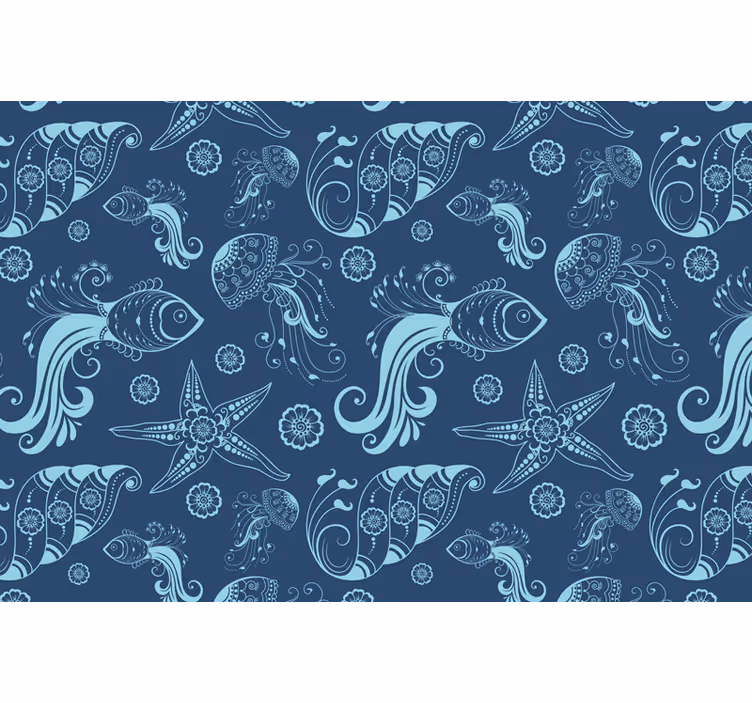 Rollo fenster blau mit ornamentalem meeresleben - TenStickers
