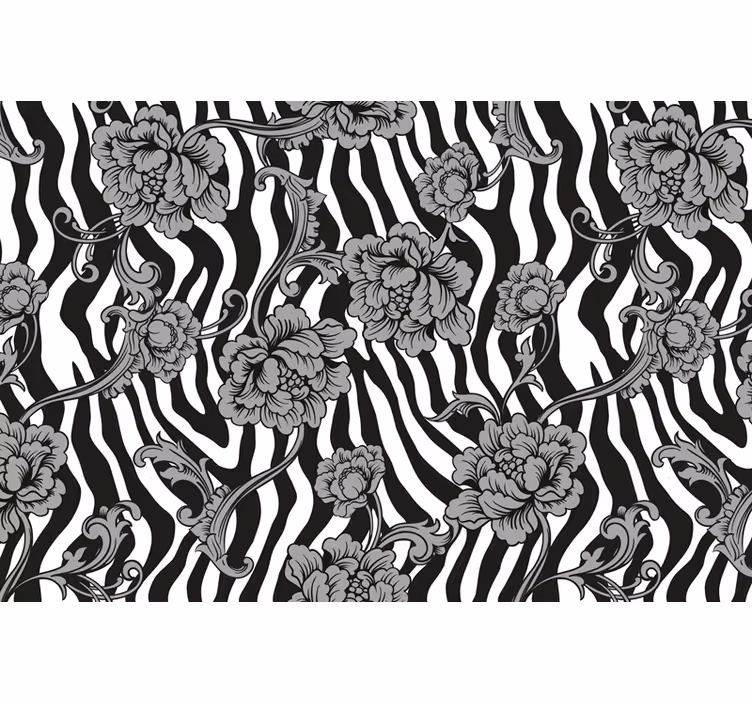 Rollo fenster schwarz zebra-design und blumenmuster - TenStickers