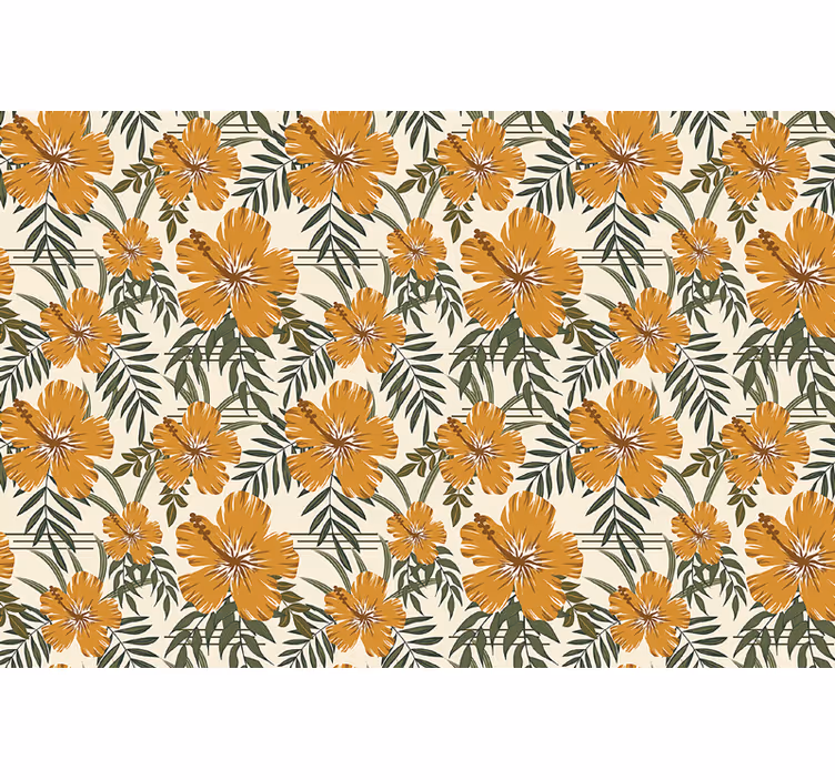 Rollo fenster orange mit gelben tropenblumen - TenStickers