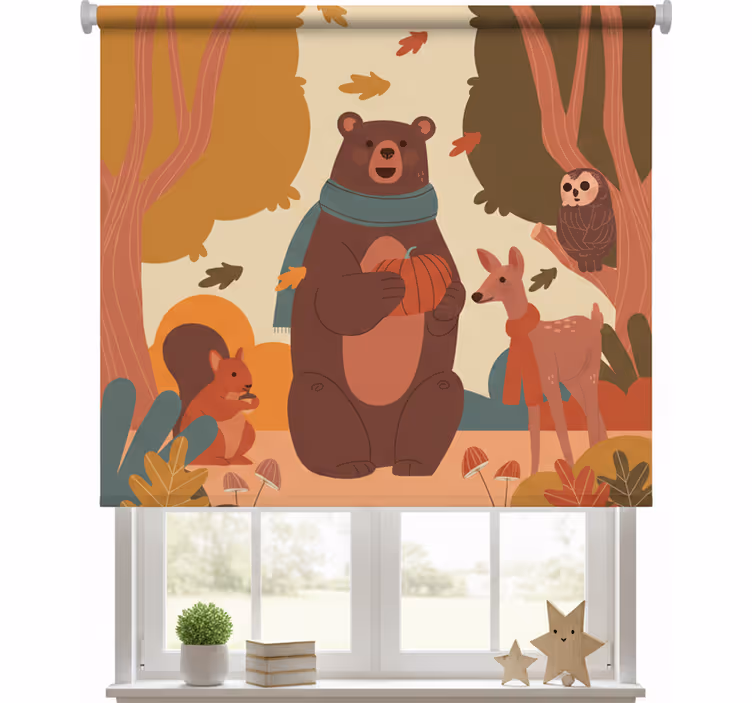 Rollo fenster kinderzimmer glückliche tiere im herbstwald - TenStickers