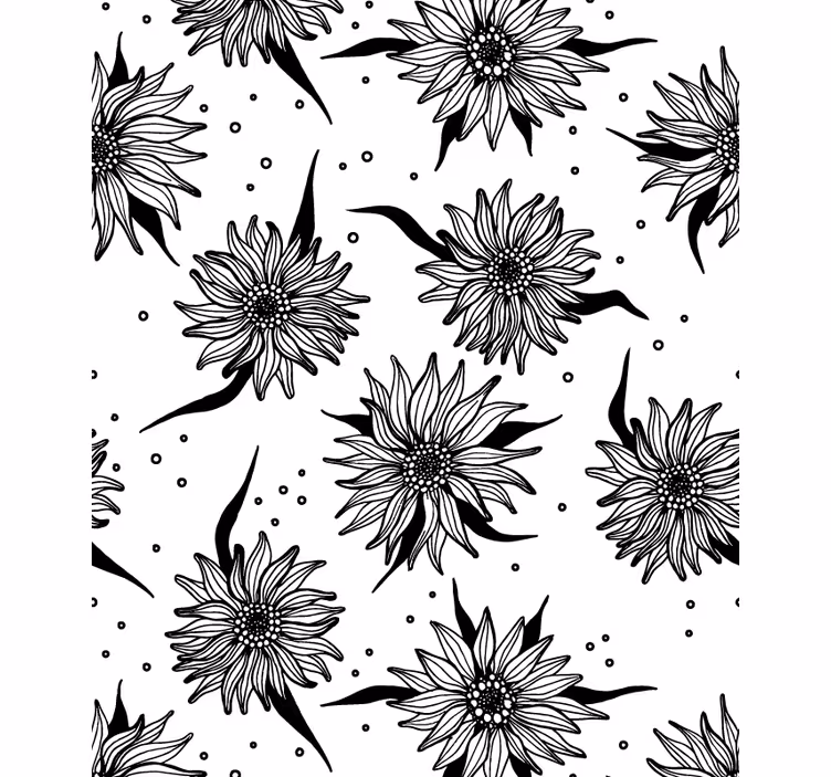 Rollo Fenster Blumen schwarz-weiße sonnenblumen - TenStickers