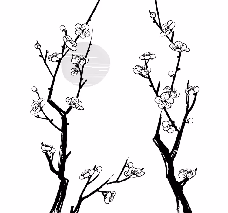 Rollo Fenster Blumen und Pflanzen blühende zweige silhouette - TenStickers