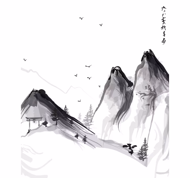 Rollo Fenster Wohnzimmer japanischer Winter mit Bergen - TenStickers