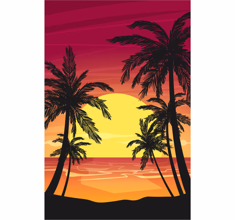 Rollo Fenster Baum palmen-sonnenuntergangsszene - TenStickers