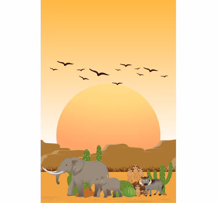 Rollo Fenster Tiere savannen-sonnenuntergangsszene - TenStickers