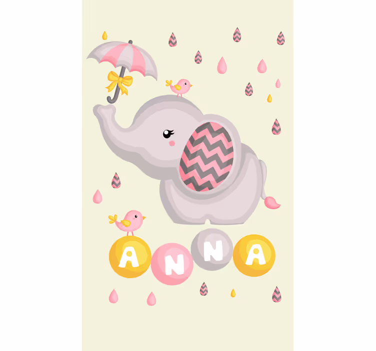 Rollo fenster kinderzimmer elefant mit name und regenschirm - TenStickers