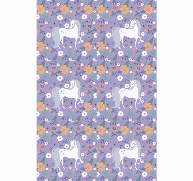 Rollo Fenster Kinderzimmer lila einhörner und blumen - TenStickers