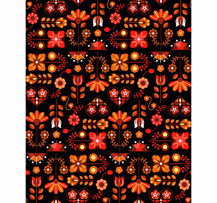 Rollo Fenster Blumen orange volkskunst - TenStickers