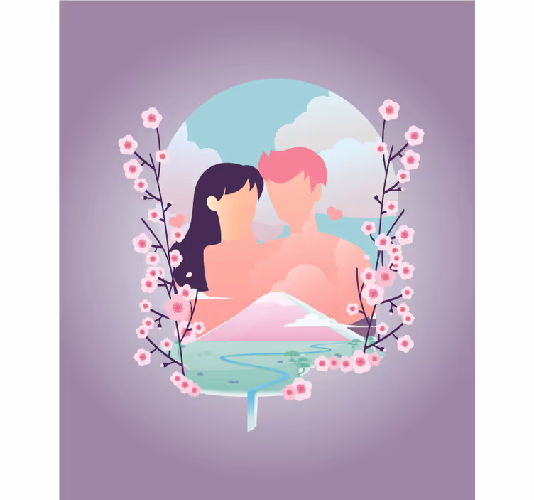 Rollo Fenster romantisch paar inmitten von blüten - TenStickers