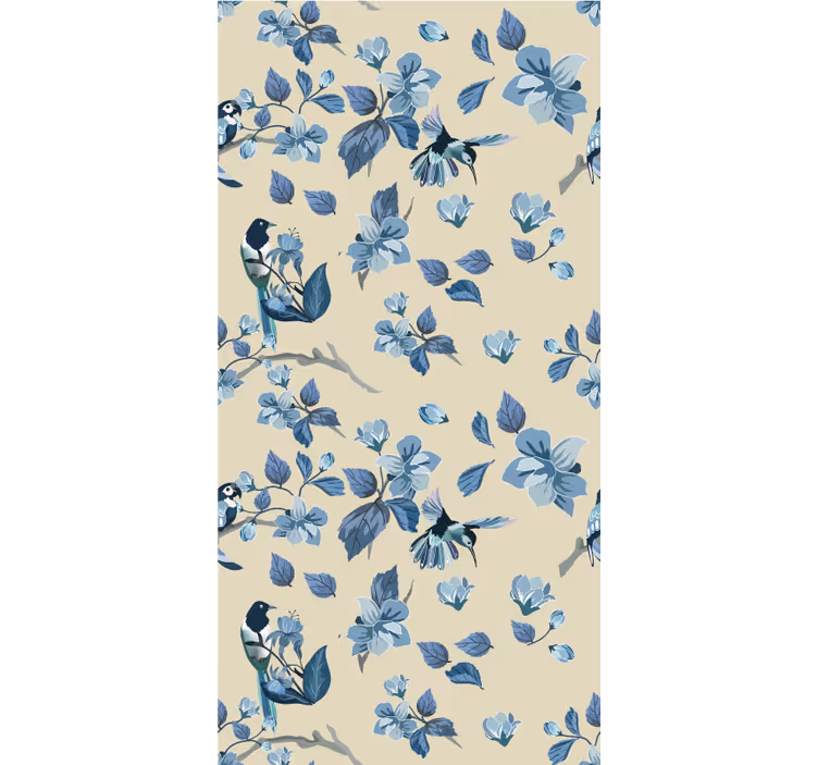 Rollo Fenster Blumen und Pflanzen blaue vögel und blätter - TenStickers