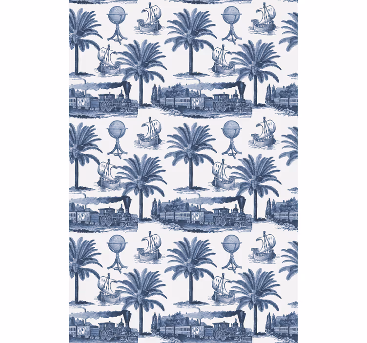 Rollo Fenster Vintagemuster blaue palmenszene - TenStickers