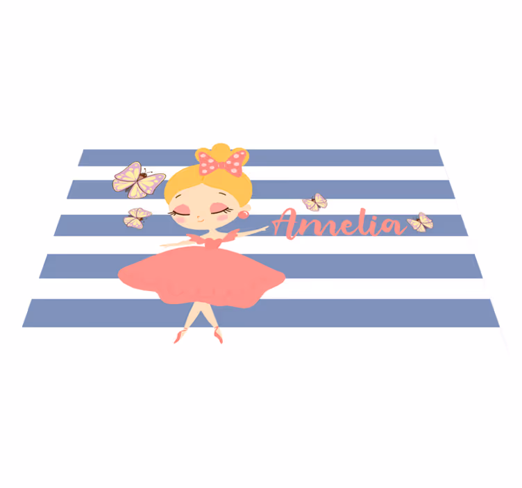 Tischset mit Namen Prinzessin mit rosa kleid und schmetterlingen - TenStickers