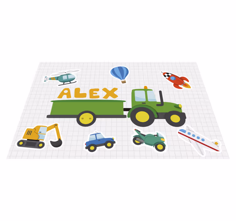 Tischset mit Namen und Cartoon-Fahrzeuge - TenStickers