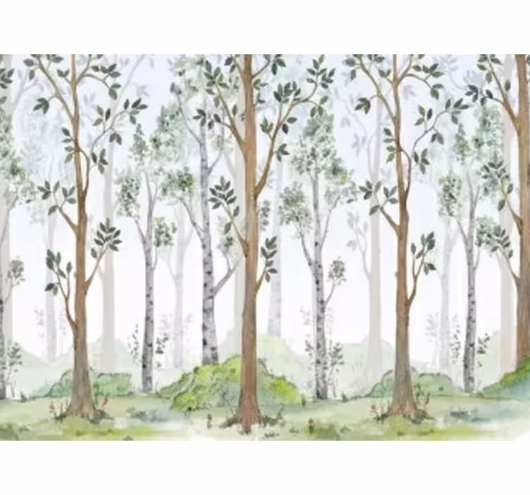 Tapete wald im minimalistischen botanischen stil - TenStickers