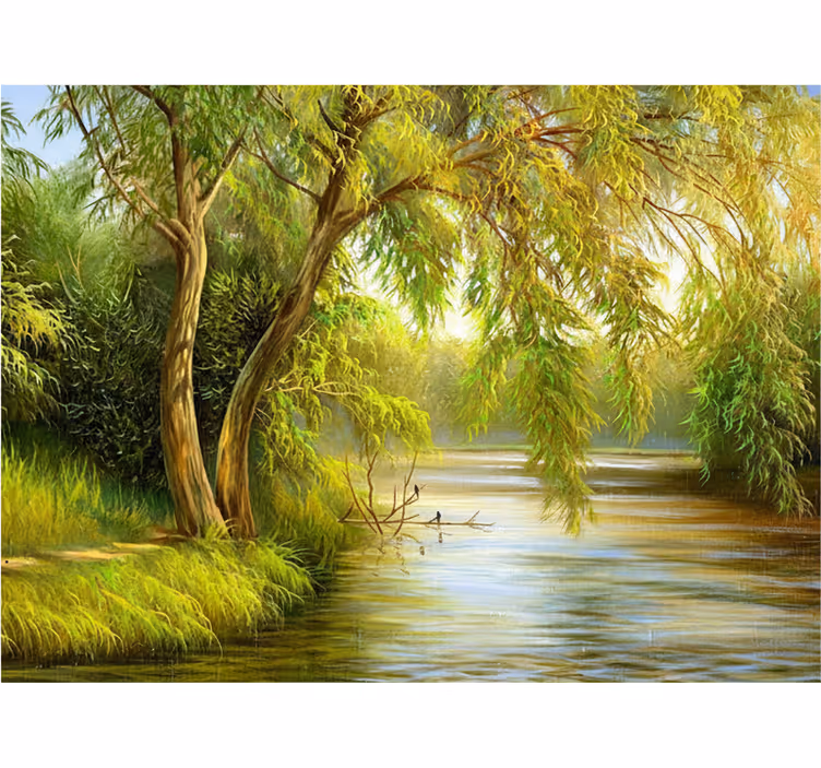 Tapete wald sanfter fluss mit weide - TenStickers
