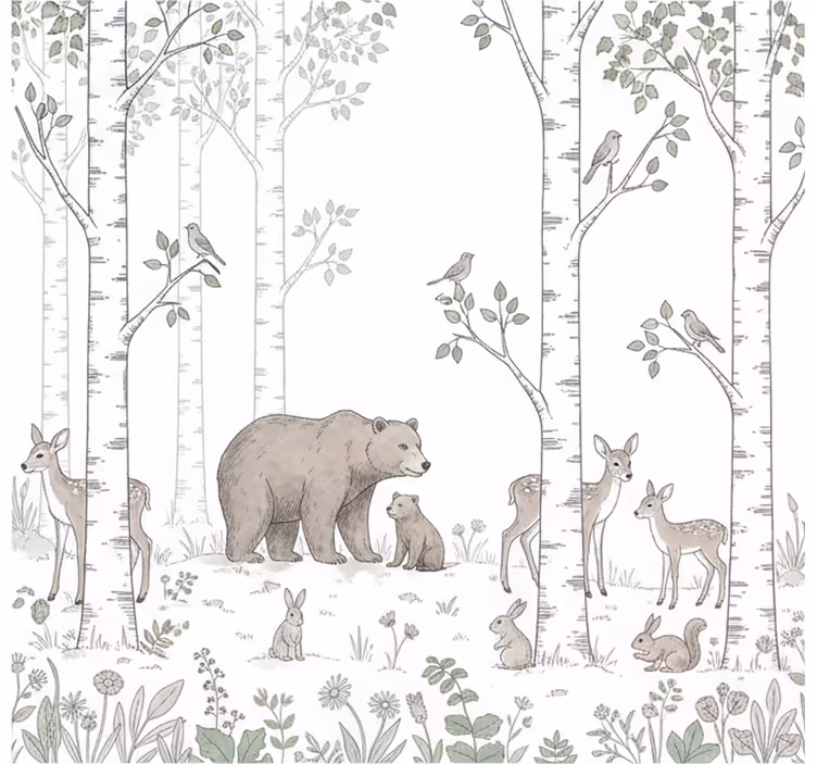 Tapete wald verspielte waldskizze - TenStickers