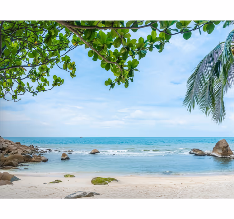Fototapete badezimmer mit blick auf den tropischen strand - TenStickers