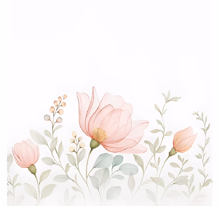Fototapete weiß mit abstrakten durchsichtigen blumen - TenStickers