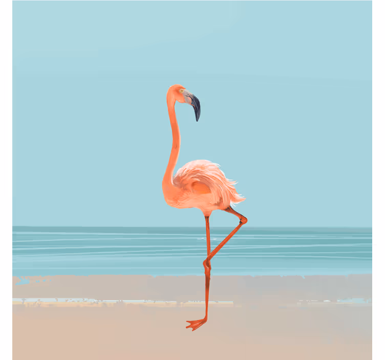 Fototapete blau flamingo motiv auf sand - TenStickers
